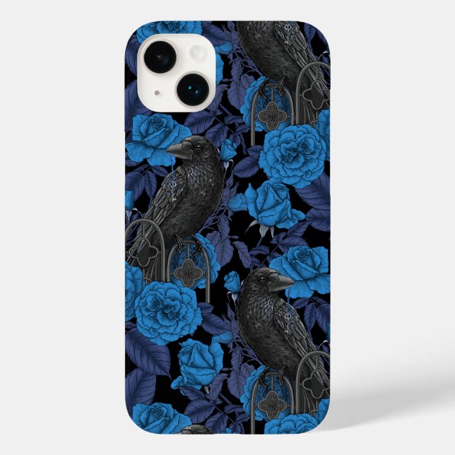 Ravens and  blue roses Case-Mate iPhone case (Back)
