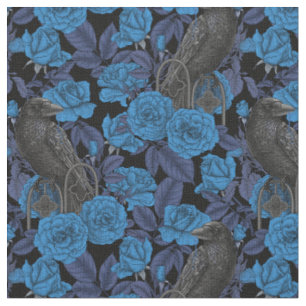 Ravens and blue roses fabric