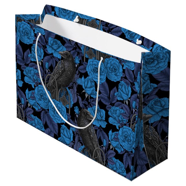 Ravens and  blue roses large gift bag (Back Angled)