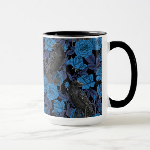 Ravens and blue roses mug
