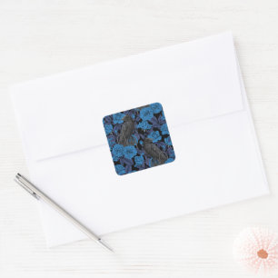 Ravens and  blue roses square sticker