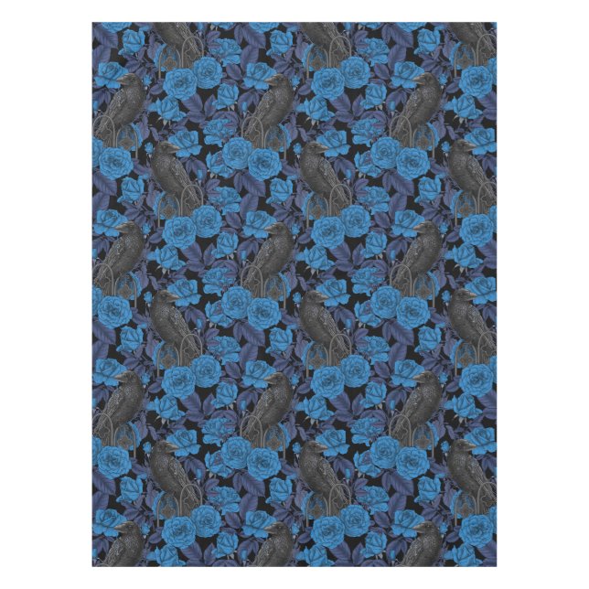 Ravens and  blue roses tablecloth (Front)