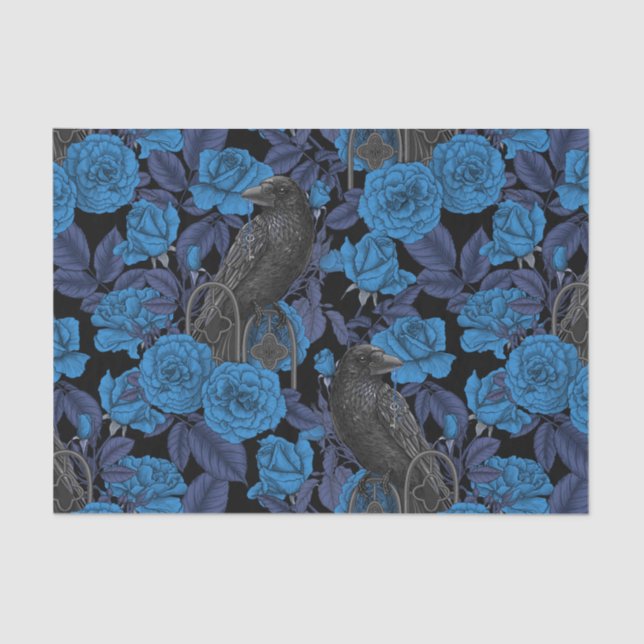 Ravens and  blue roses tissue paper (Front)