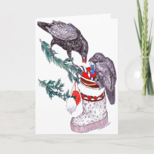 Ravens and Mukluk Alaska Wildlife Christmas Card