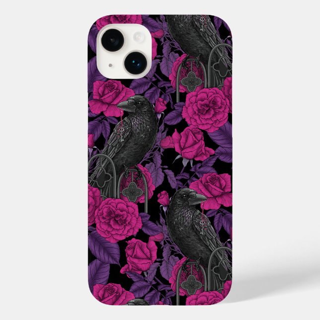 Ravens and pink roses Case-Mate iPhone case (Back)