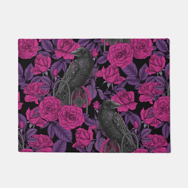 Ravens and pink roses doormat (Front)