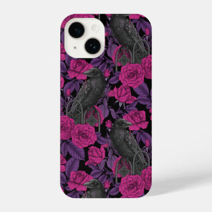 Ravens and pink roses iPhone 14 case