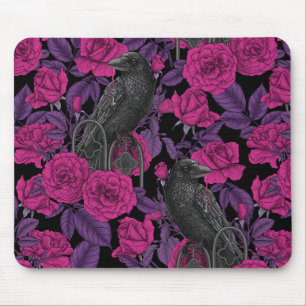 Ravens and pink roses mouse mat