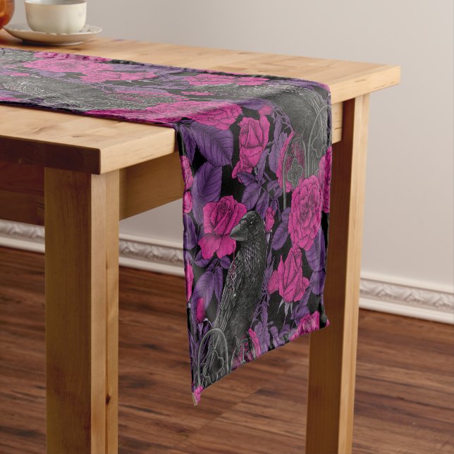 Ravens and pink roses short table runner (In Situ)