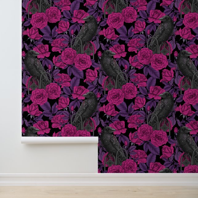 Ravens and pink roses wallpaper (Application)