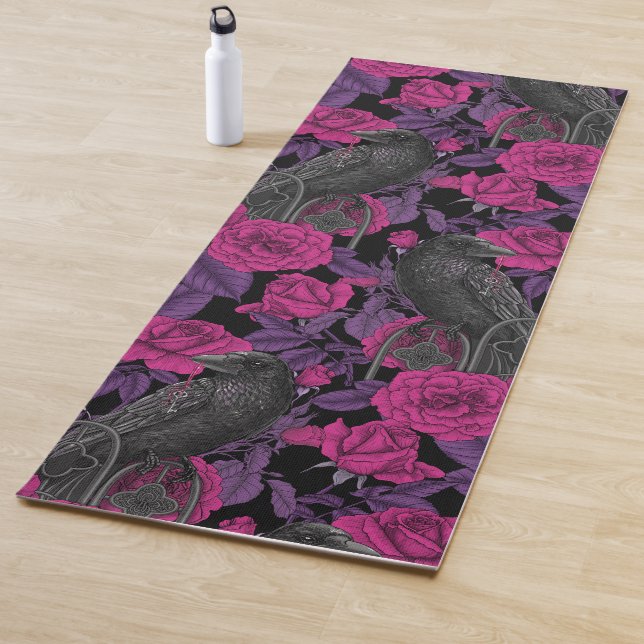 Ravens and pink roses yoga mat (In Situ)