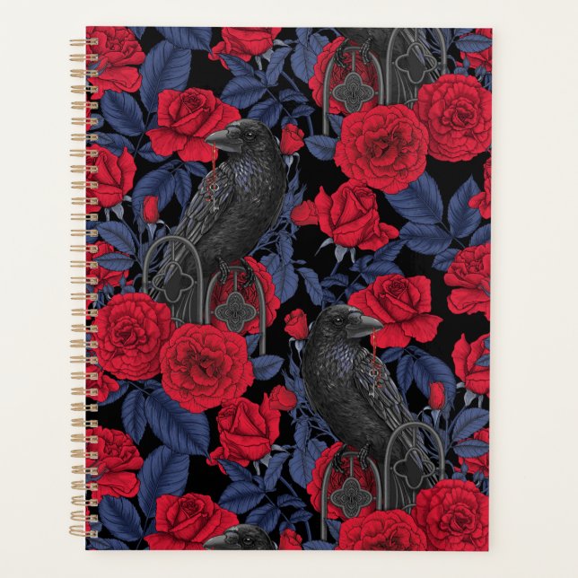 Ravens and roses with dark blue leaves planner (Front)