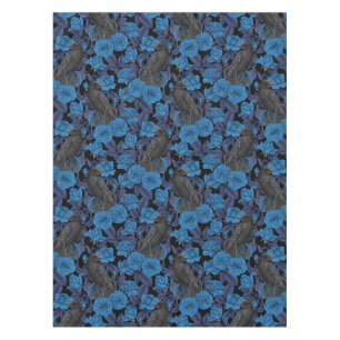 Ravens and roses with dark blue leaves tablecloth