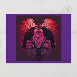 Ravens and tree in the shape of a heart postcard