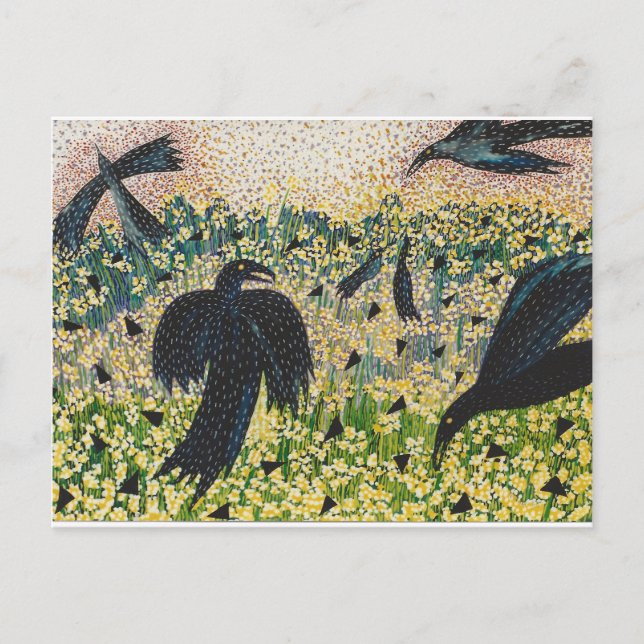 Ravens and Wild Mustard Postcard (Front)