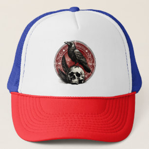 Ravens Black Crow and Skull Witchcraft Occult Trucker Hat