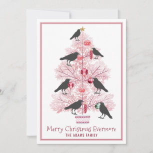 Ravens Decorate Christmas Tree Holiday Card