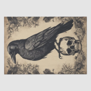 Raven's Elegy: Vintage Skull and Raven Decoupage  Tissue Paper