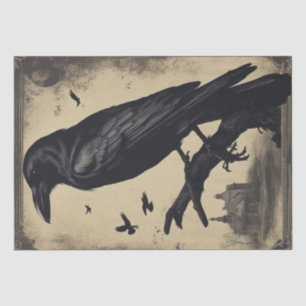 Raven's Elegy: Vintage Skull and Raven Decoupage  Tissue Paper