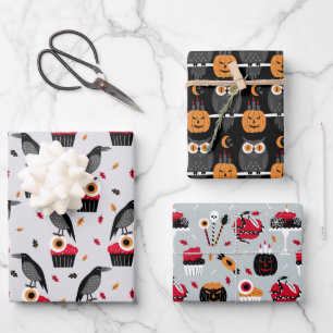 Ravens, Eyeballs Cupcake Design Perfect Halloween  Wrapping Paper Sheet
