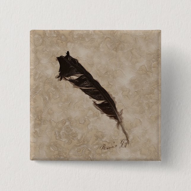 Raven's Feather Bird-lover Crow design 15 Cm Square Badge (Front)