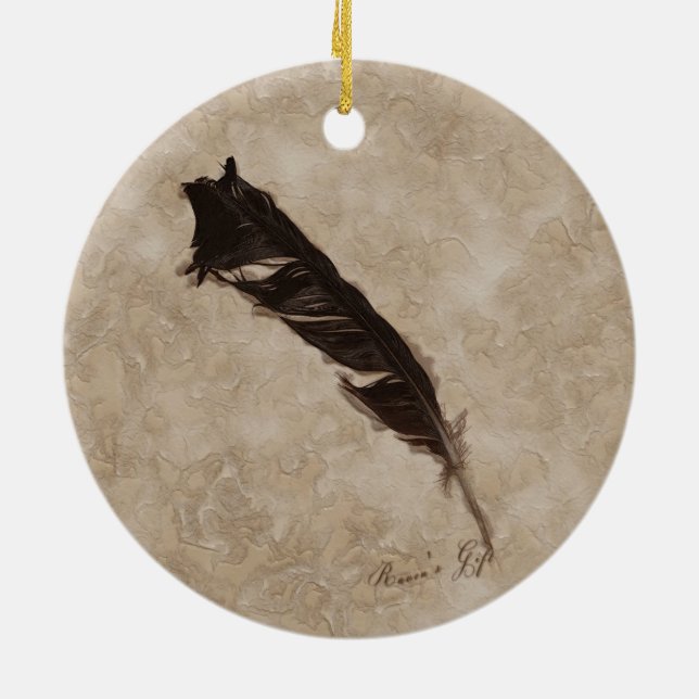 Raven's Feather Bird-lover Crow design Ceramic Tree Decoration (Back)