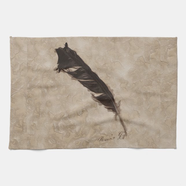 Raven's Feather Bird-lover Crow design Tea Towel (Horizontal)