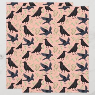 Ravens Goth Halloween Scrapbook Paper in Orange