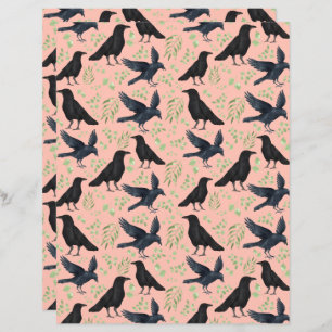 Ravens Goth Halloween Scrapbook Paper in Orange