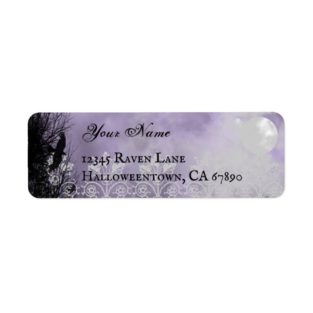 Ravens Haunted Moon Editable Purple Return Address (Front)
