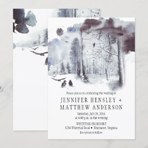 Ravens in the Snow Covered Forest Wedding   Invitation