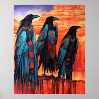 Ravens Navajo Desert Native Art Style #NR116 Poster