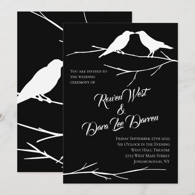 Ravens on Black Sky Gothic Wedding Invitations (Front/Back)