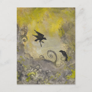 Ravens on Smokey Yellow abstract postcard