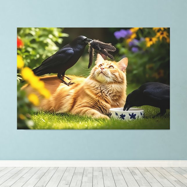 Ravens Play With Cat Feathers  Canvas Print (Insitu(Wood Floor))