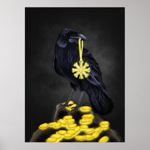 Raven's Rune: Aegishjalmur Magic on Black Stone Poster