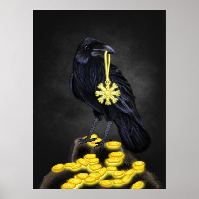 Raven's Rune: Aegishjalmur Magic on Black Stone Poster (Front)