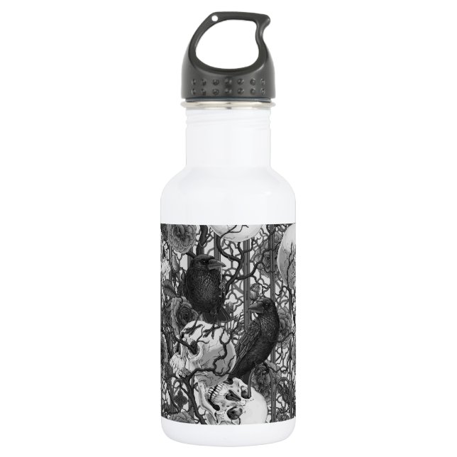 Raven's secret. Dark and moody gothic illustration 532 Ml Water Bottle (Front)
