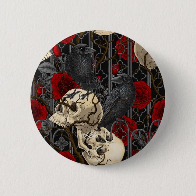 Raven's secret. Dark and moody gothic illustration 6 Cm Round Badge (Front)