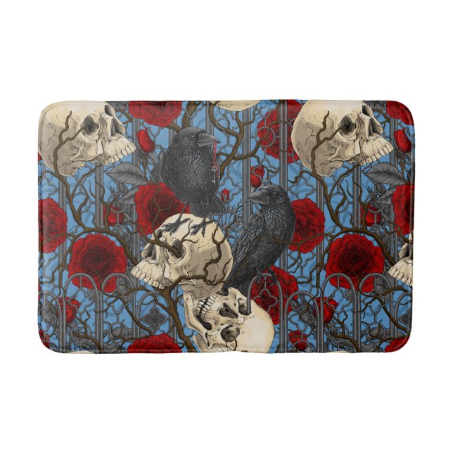 Raven's secret. Dark and moody gothic illustration Bath Mat (Front)