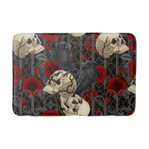 Raven's secret. Dark and moody gothic illustration Bath Mat