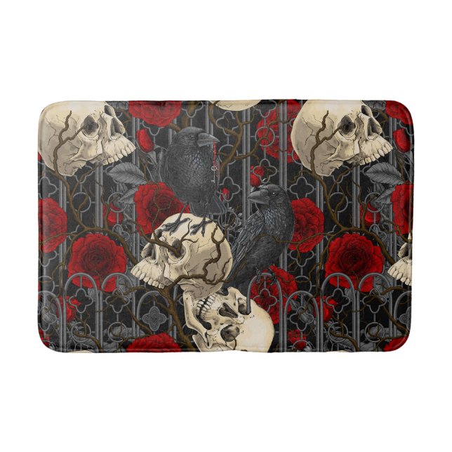 Raven's secret. Dark and moody gothic illustration Bath Mat (Front)