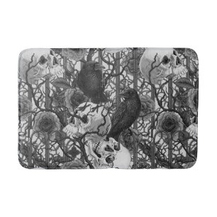 Raven's secret. Dark and moody gothic illustration Bath Mat