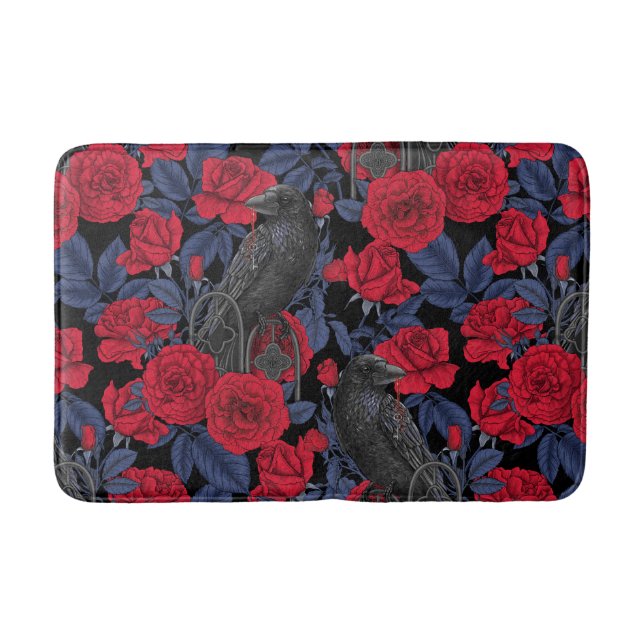 Raven's secret. Dark and moody gothic illustration Bath Mat (Front)