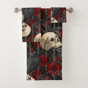 Raven's secret. Dark and moody gothic illustration Bath Towel Set