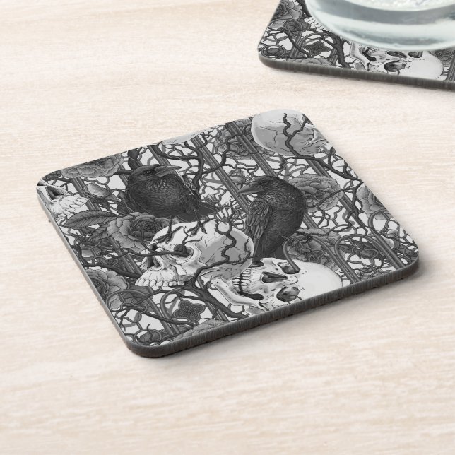 Raven's secret. Dark and moody gothic illustration Coaster (Left Side)