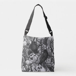 Raven's secret. Dark and moody gothic illustration Crossbody Bag