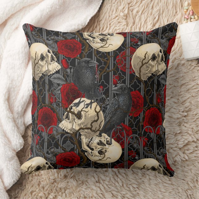Raven's secret. Dark and moody gothic illustration Cushion (Blanket)