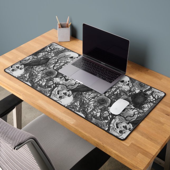 Raven's secret. Dark and moody gothic illustration Desk Mat (Office 2)