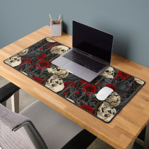 Raven's secret. Dark and moody gothic illustration Desk Mat
